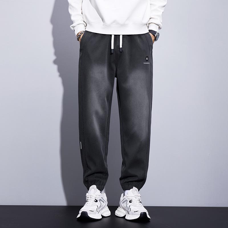 [Optional Fleece] Men's New Autumn/Winter Casual Lyocell Embroidered Drawstring Sports Pants