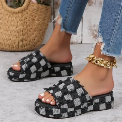 Модные новые женские джинсовые шлепанцы на платформе, модные клинья слипоны, туфли на высоком каблуке, летние сандалии, женская повседневная удобная обувь