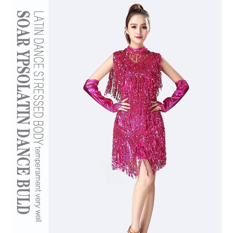 Sexy Shiny Flapper Gatsby Dress Double V-Neck Sleeveless Sequin Tassel Latin Jazz Party Dance Dress Vestido