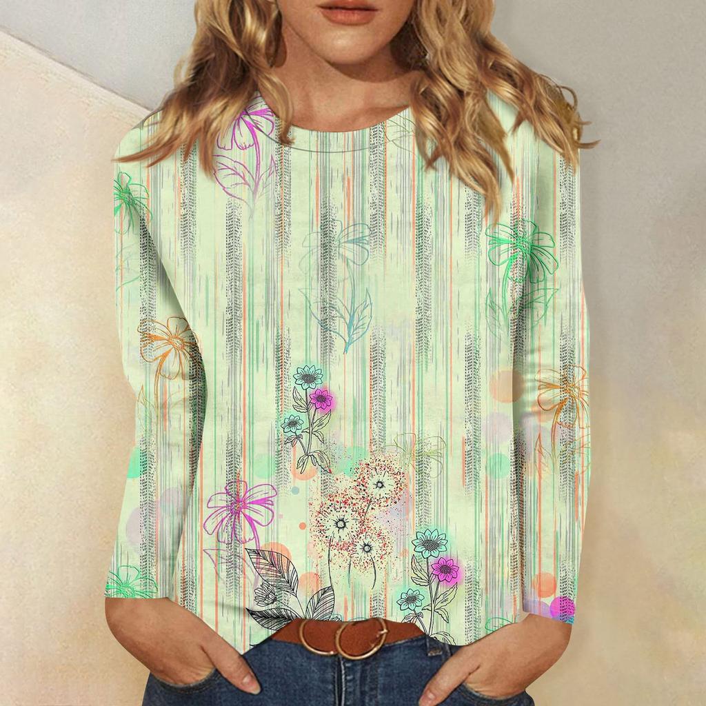 Long Sleeve Shirts For Women Cute Print Graphic Tees Blouses Casual Plus Size Basic Tops Pullover