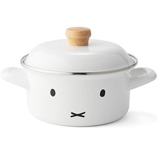 Эмалированная кастрюля Fuji с лицом Миффи, совместимая с индукционными плитами, с двумя ручками, белая, 15 см