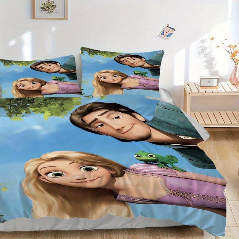 3pcs Tangled Rapunzel & Flynn Rider Bedding Set, Including 1 Quilt Cover and 2 Pillow Shams, Without Filling, Soft and Comfortable Home Bedroom F