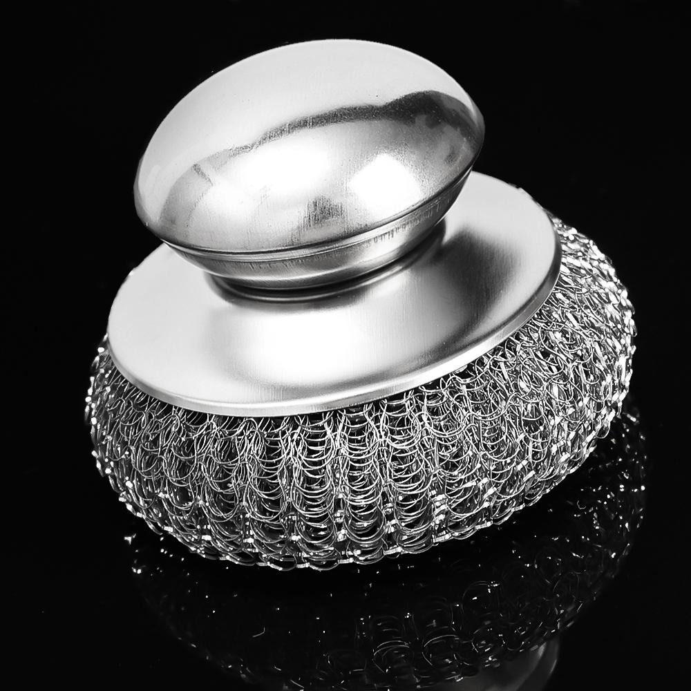 Stainless Steel Pot Brush with Handles Dishwashing Wire Ball Heavy Duty Dishes Pot Pan Sink Metal Scrubber Kitchen Utensils