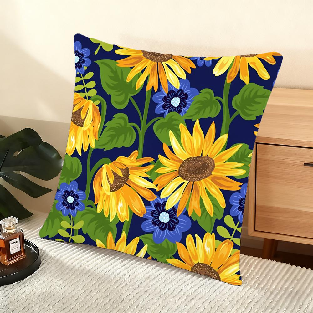 Sunflower Pattern Cushion Cover Soft Short Plush Pillow Cover Smooth Cozy Texture Aesthetic Cushion Case Home Decor