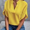 Solid Color Notch Neck Blouse, Casual Short Split Sleeve Blouse For Spring & Summer, Women's Clothing