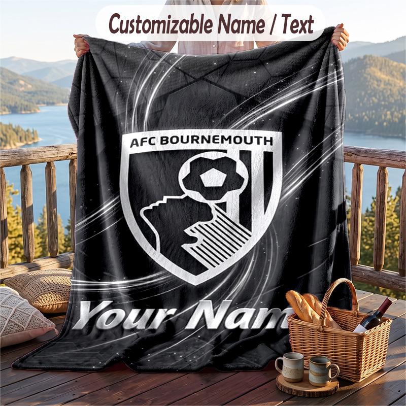 Flannel Blanket Bournemouth Football Print Custom Name Text Soft Throw for Sofa Bed