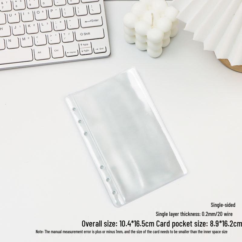 Прозрачная ПВХ обложка для планера формата A5/A6 на кольцах с кнопкой и разноцветным металлическим клипом на шесть отверстий