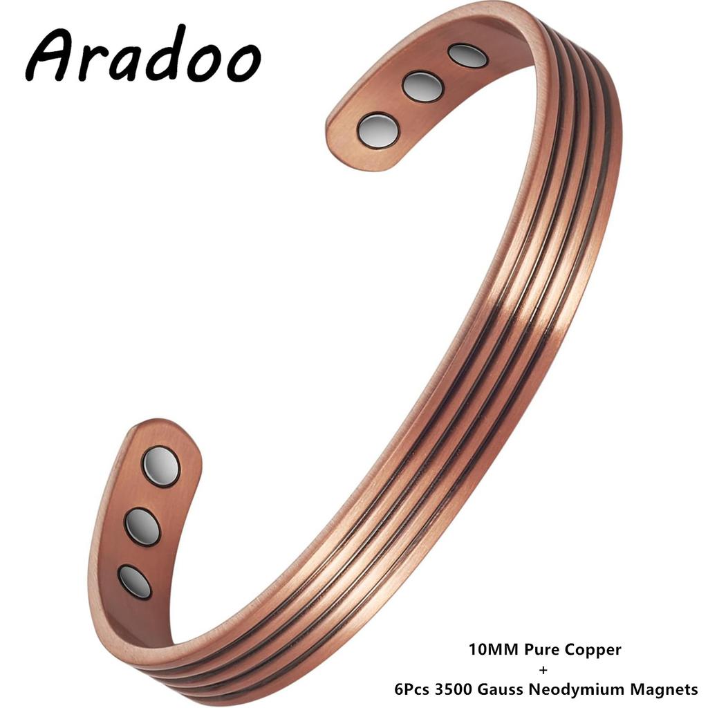 ARADOO Copper Bracelet for Men and Women 99.9% Solid Copper Cross Pattern Magnetic Cuff Bangle Jewelry Gifts
