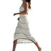Women's Crochet Sleeveless Long Dress Spaghetti Strap Eyelet Striped Midi Dress Summer Beach Knit Cami Dresses
