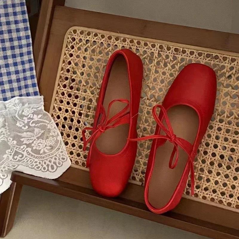 Размер 34-43 женская обувь из натуральной кожи для повседневной носки на низком каблуке классические балетки весна 2025 обувь для офисной леди