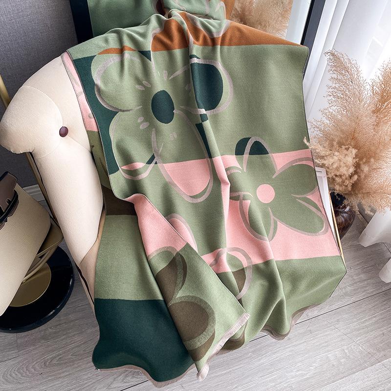 Imitation Cashmere Versatile Texture Printing Double-Sided Scarf Winter High-End Warm Shawl