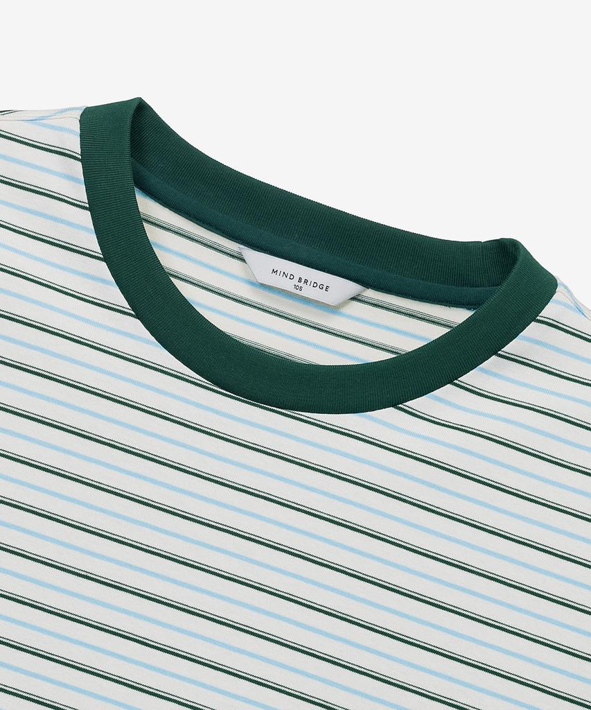 MINDBRIDGE Green Multi-Stripe Semi-Oversized Short-Sleeve T-Shirt