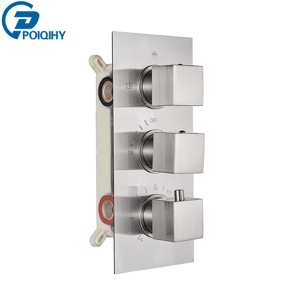 Brushed Gold Thermostatic Shower Mixer Valve Brass 3-ways Mixer Valve Thermostate Control Valve Wall Concealed Shower Valve