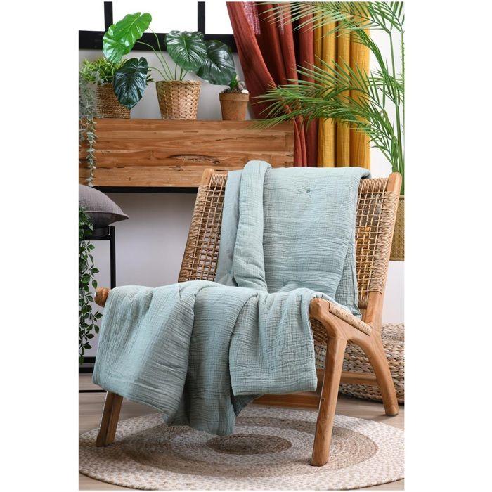 Plaid Ou Edredon - Colors Vert Sauge - 125 X 150 Cm - Double Gaze De Coton - Doux Et Confortable