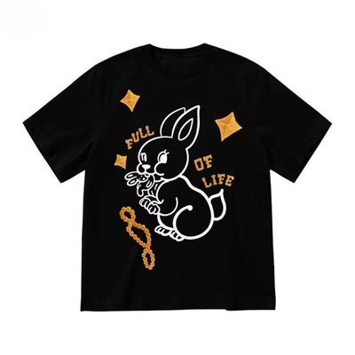 NEWJEANS Принт кролика Та же одежда Свободная хлопковая футболка с коротким рукавом Повседневная футболка с коротким рукавом Одежда для пения Футболка оверсайз