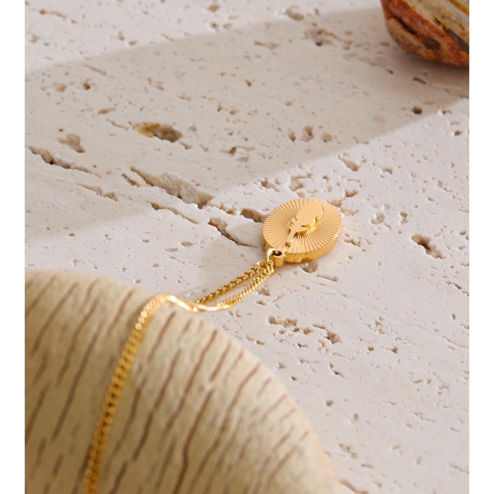 Yhpup Stainless Steel Oval Drop Necklace Stain Less Metal 18K Gold Color PVD Plated Distinctive Jewelry Wholesale