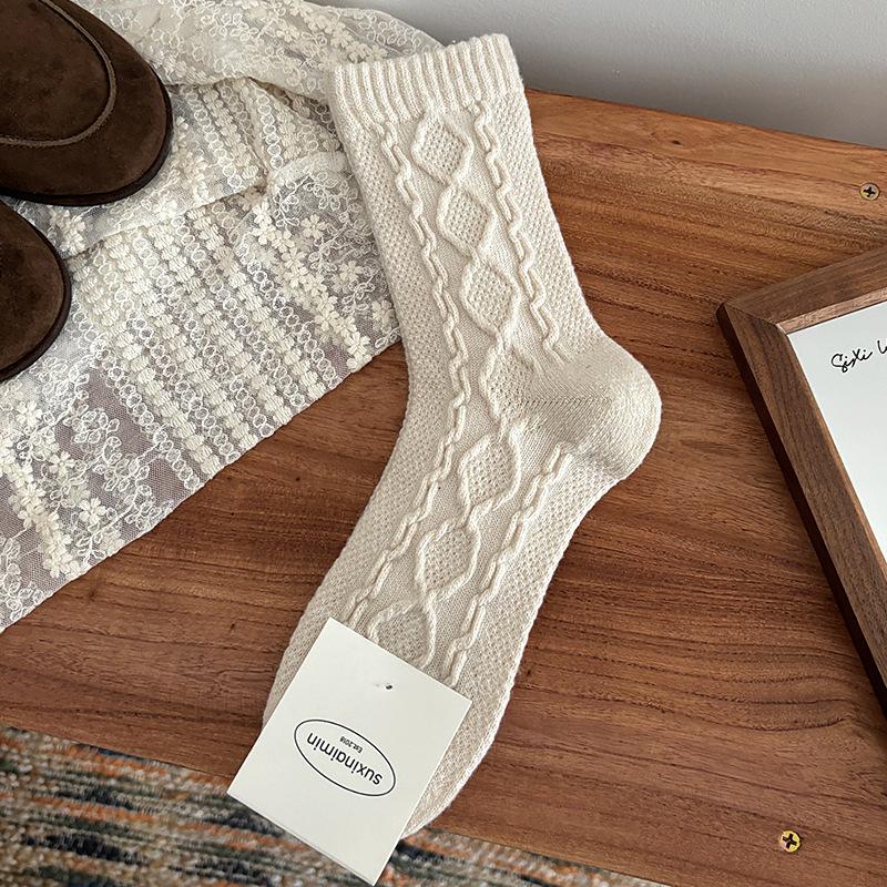 Winter Warm Wool Women Socks Solid Color Japanese Harajuku Retro Long Socks Women Girls Thermal Vintage Streetwear Crew Socks