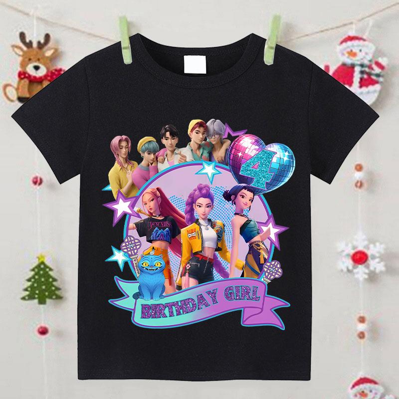 KPop Demon Hunters T-shirts for Children Cartoon Number Printed Short-sleeved Top Girls Summer Fashion T-shirt
