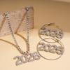 Rhinestone 2026 Jewelry Suit Exaggerated 2026 Necklace Vintage Happy New Year Earrings  Christmas