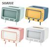 TV Shape Tissue Box with Mobile Phone Stand TV Tissue Storage Case Creative Multifunctional for Living Room Night Stand