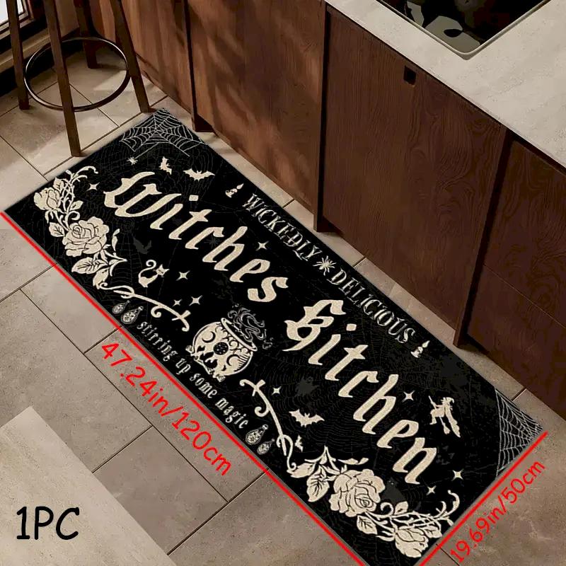 Witch Kitchen Halloween Running Carpet Kitchen Non slip Floor Mat Gothic Letter Printed Floor Mat Home Decoration