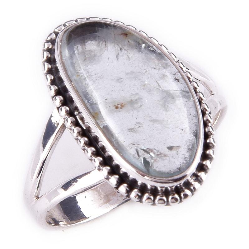 Кольцо из чистого серебра 925 пробы с натуральным аквамарином, размер 10, S1B71