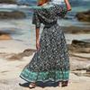 Женское платье в стиле бохо с V-образным вырезом и шнуровкой, с цветочным принтом, с короткими рукавами, длинное платье