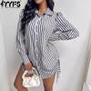Women's Fashion Spring Fall Stripe Print Long Sleeve POLO Neck Loose Waistline Casual Dresses