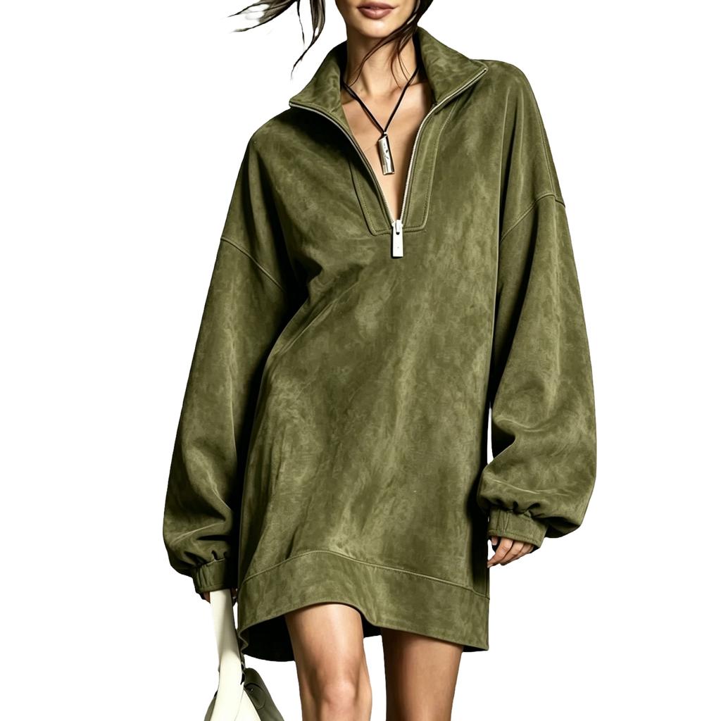 Women's Fashion Long Sleeve Half Zip Casual Dress for Fall and Winter Wear