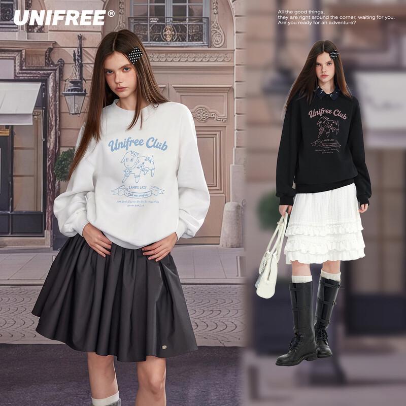 UNIFREE Little Lamb Print Casual Round Neck Sweatshirt