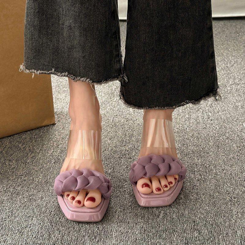Босоножки на высоком каблуке девочка 2025 новый летний наряд фея ветер прозрачный кристалл и водонепроницаемая платформа толстый каблук прохладные тапочки