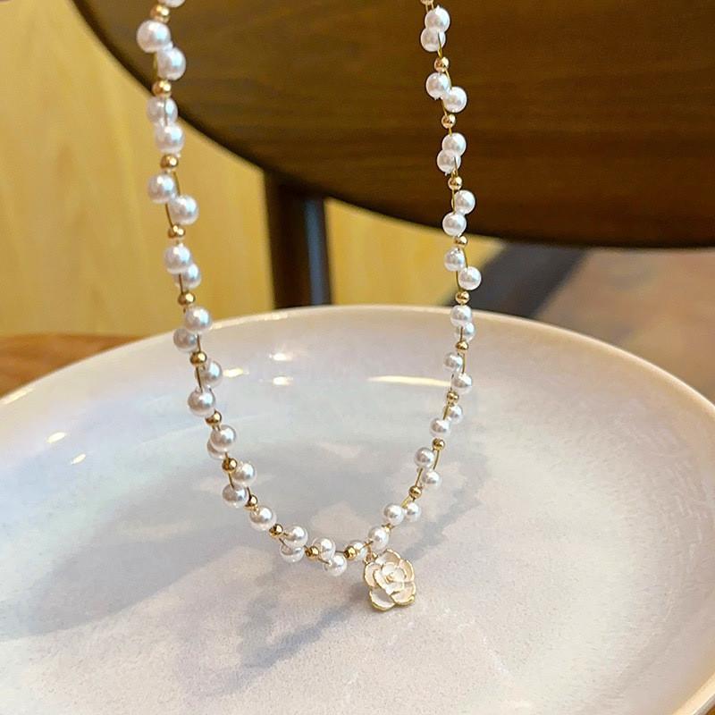 Elegant Pearl Necklace for Women Camellia Beads Necklaces Accessories Jewelry