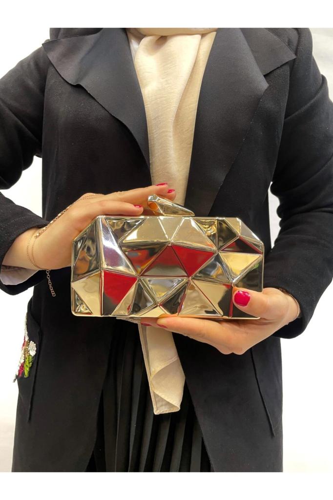 Женская стильная и полезная сумка для вечернего платья, металлическая Золотая пирамидка, женская вечерняя сумка