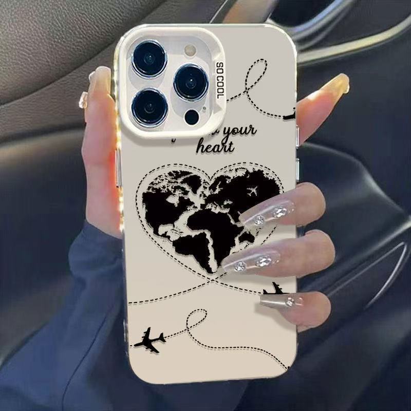 Heart-shaped airplane case for iPhone 18 Pro Max, personalized and energetic case for iPhone 18/15/14, European and American style.