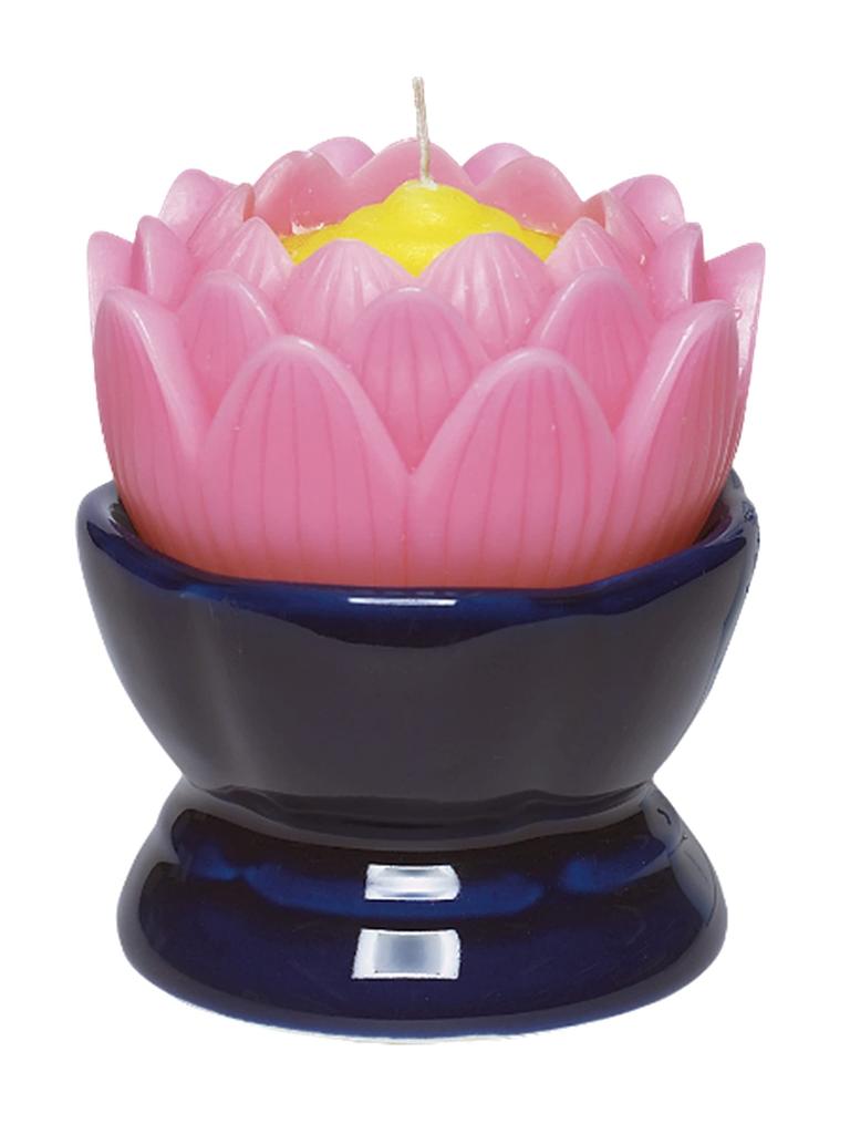 Maruesu Buddhist Altar Large Lotus Flower with Suitable for Obon and Buddhist 9 x 9 x 11 cm Supplies, Candle, 24-Hour Long-Lasting, Pink, Candlestick,