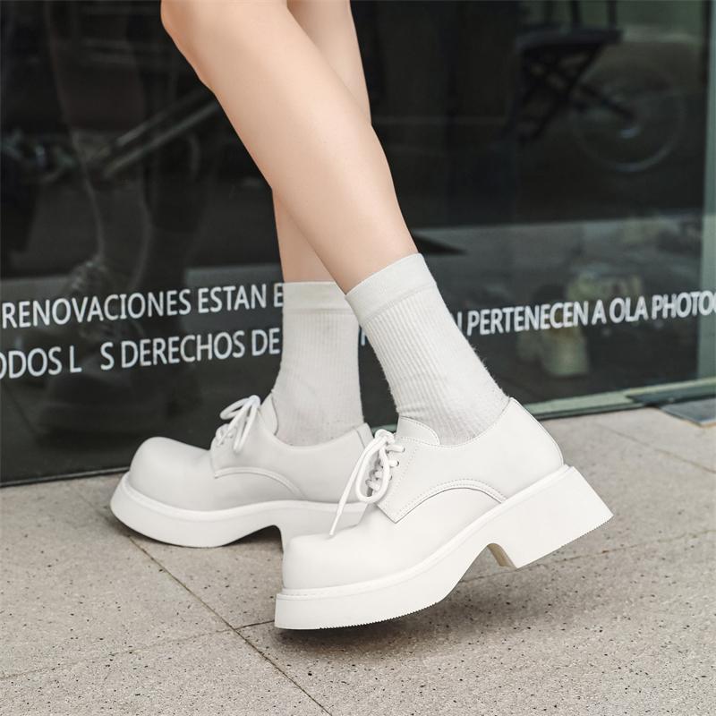 Белые дерби на толстой подошве, модные минималистичные классические туфли для отдыха, улицы, вечеринки, повседневные, красивые молодые кожаные туфли