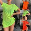 Женщины Sheer Mesh Bikini Cover Up Купальники Купальник Прозрачные топы с короткими рукавами