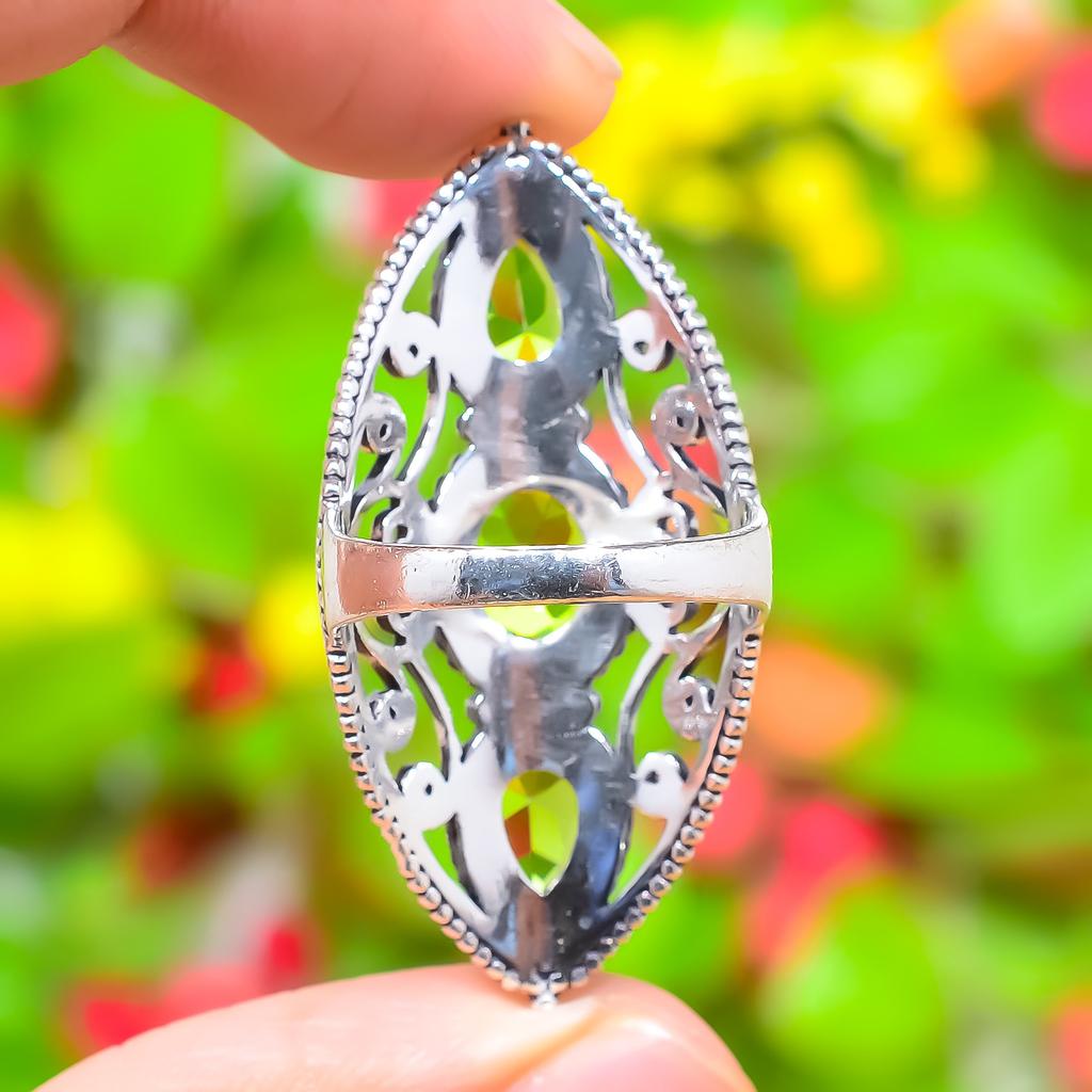 Подарочное кольцо ручной работы из стерлингового серебра 925 пробы с натуральным драгоценным камнем перидот, размер 9 T5v70