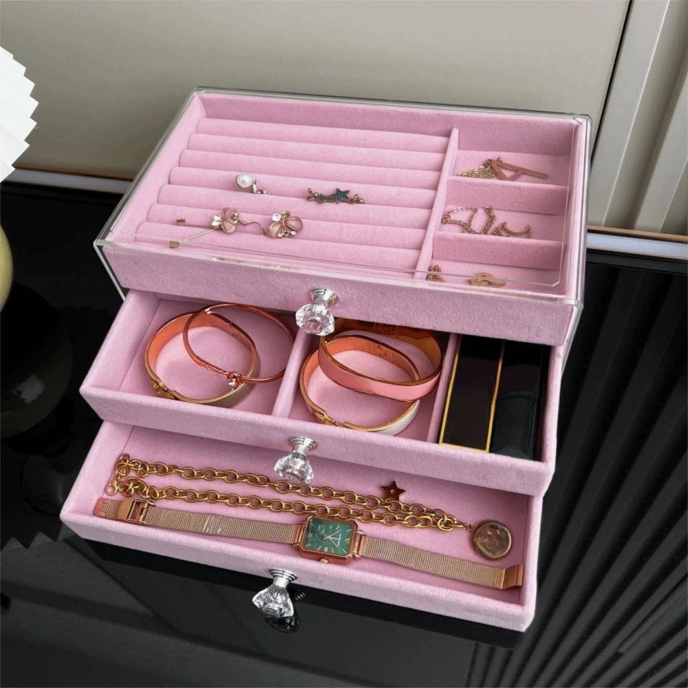 3-Tier Three Drawer Jewelry Box Dust-proof Earrings Jewelry Box Jewelry Storage Box  Home