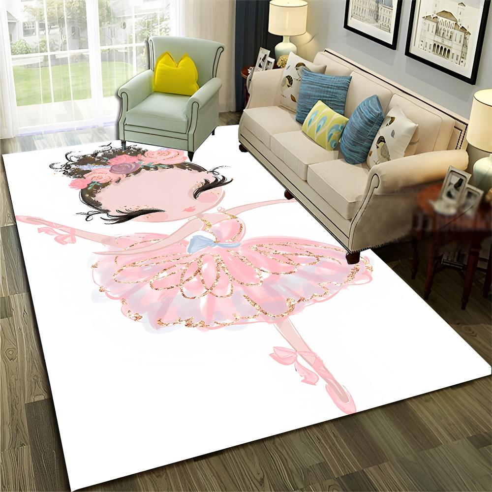 Ballet Girl Ballerina Swan Cartoon Carpet Rug for Home Living Room Bedroom Sofa Doormat Decor,kids  Area Rug Non-slip Floor Mat