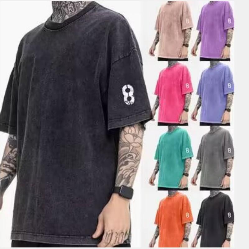 Футболка из хлопка Acid Wash, мужская, с круглым вырезом, с короткими рукавами, потертая, европейская, американская, молодежная, модная, спортивная, повседневная футболка