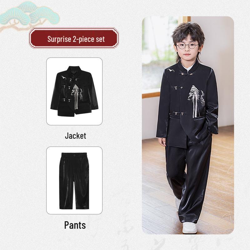 Осенний детский ханьфу костюм тан: Вышитый комплект в национальном стиле со стойкой для выступлений