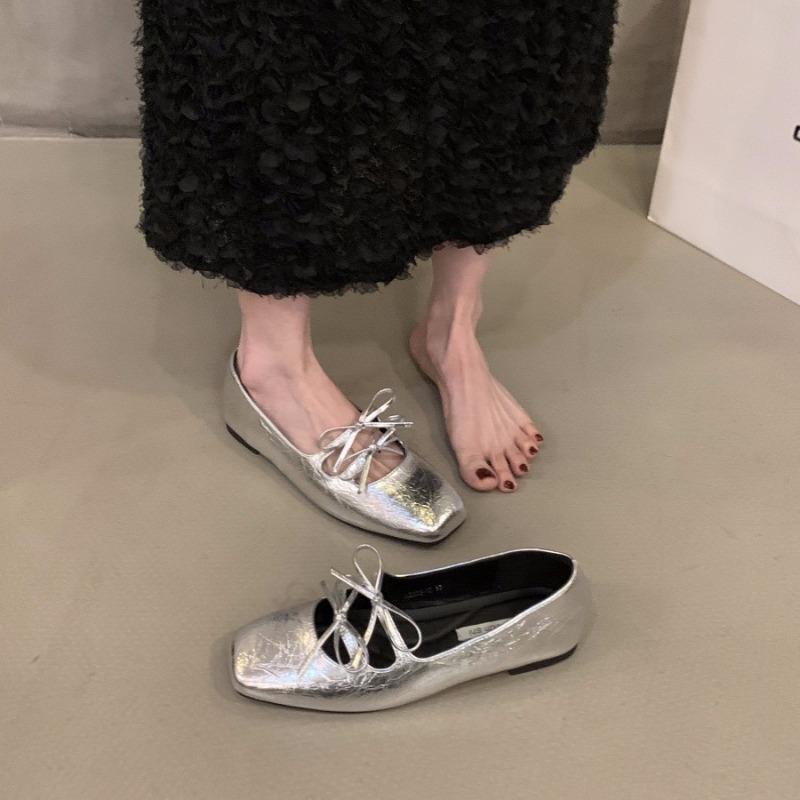 Сладкие туфли Мэри Джейн с двойным бантом для женщин, Новые 2024, с квадратным носком, на плоской подошве для платья, Женские красные туфли с мягкой подошвой, Zapatos