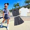 2-8Y Girls Spring and Summer Suit Fashion V-neck Single-breasted Waistcoat + Pullover Top + Pleated Skirt 3pcs