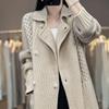 Autumn and Winter Temperament Cardigan Women's Lace-up Suit Collar Thick Loose Mid-length Sweater