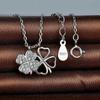 Clover pendant necklace, 925 silver necklace for women girl, inlaid,Christmas and birthday giftsliver) 25-26