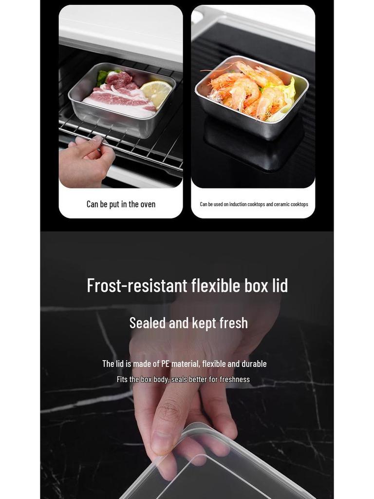 Квадратная миска для хранения продуктов из нержавеющей стали с крышкой - сохраняет продукты свежими в холодильнике, идеально подходит для порционирования на кухне или использования в качестве ланч-бокса.