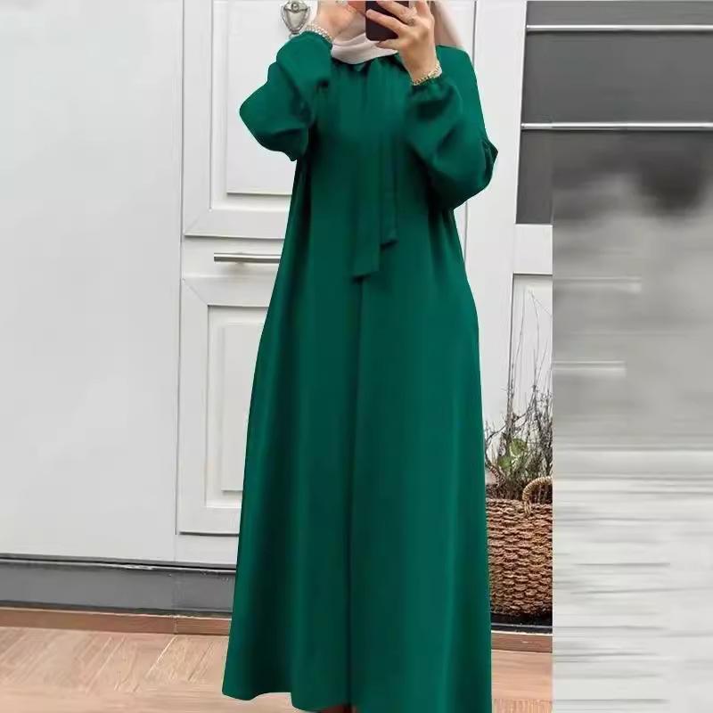 Женское однотонное платье большого размера с длинными рукавами и лацканами свободного покроя