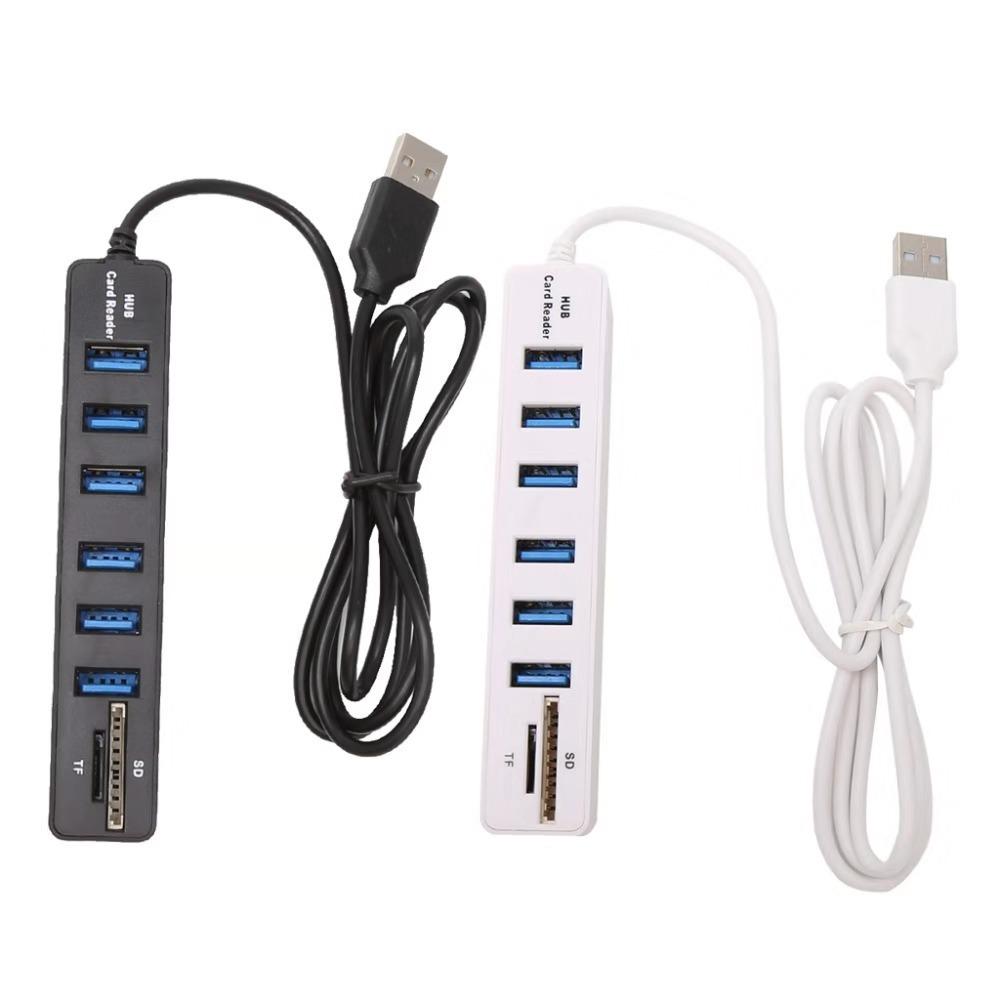 USB-концентратор, 6-портовый адаптер-расширитель, USB-разветвитель 2.0, хаб-концентратор, устройство чтения карт для ПК