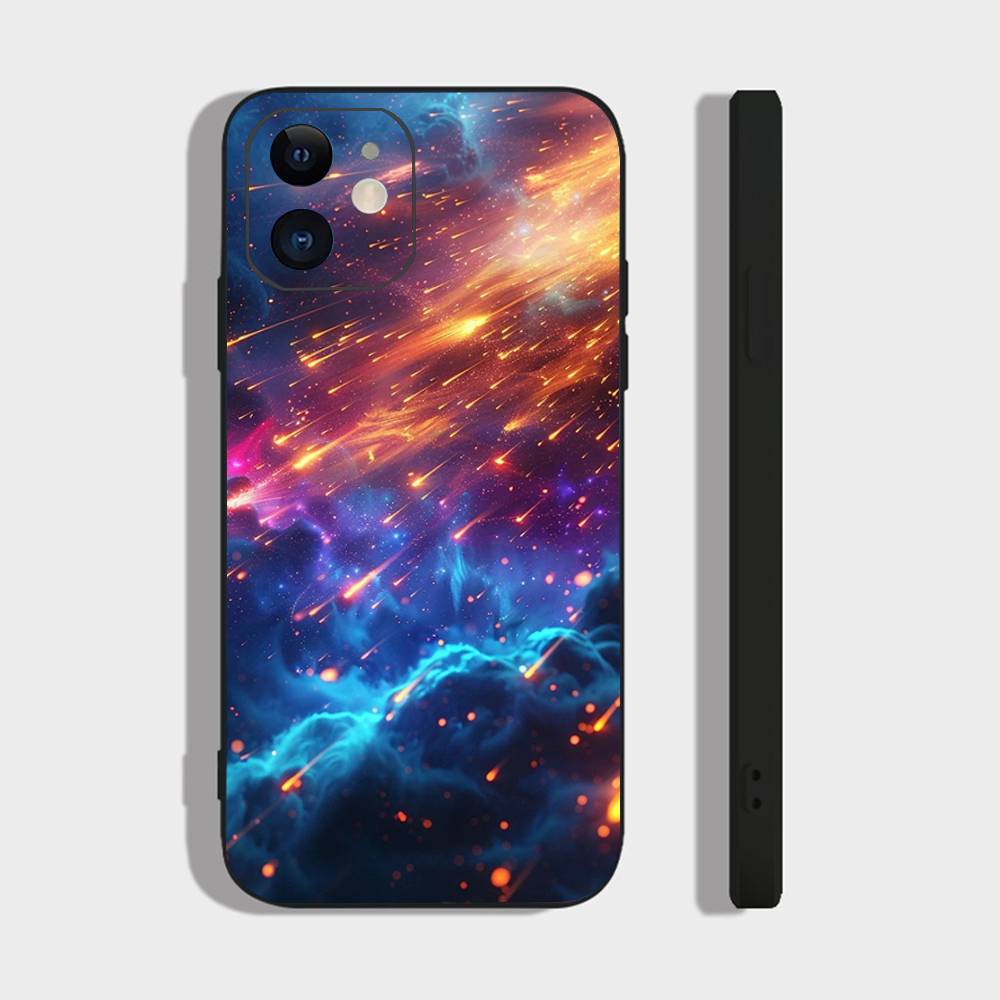 Чехол для телефона 'Звездный дождь' Для IPhone 17 Air 16 15 14 13 Pro Max 11 12 Черный силиконовый чехол